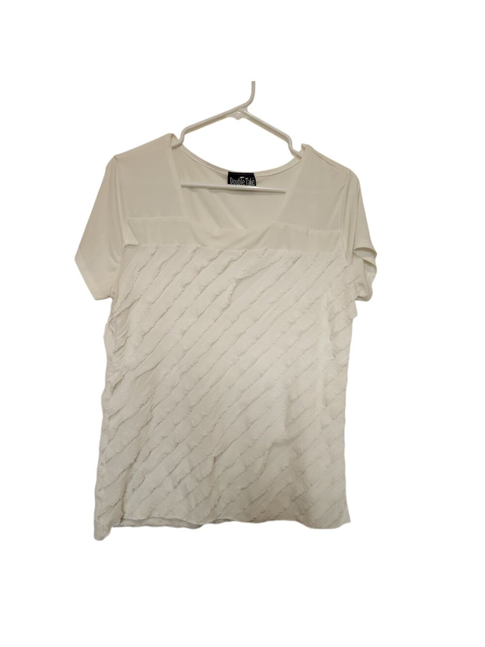 Vintage Double Take Short Sleeve Ruffles Lightweight Blouse Casual Top Sz Large